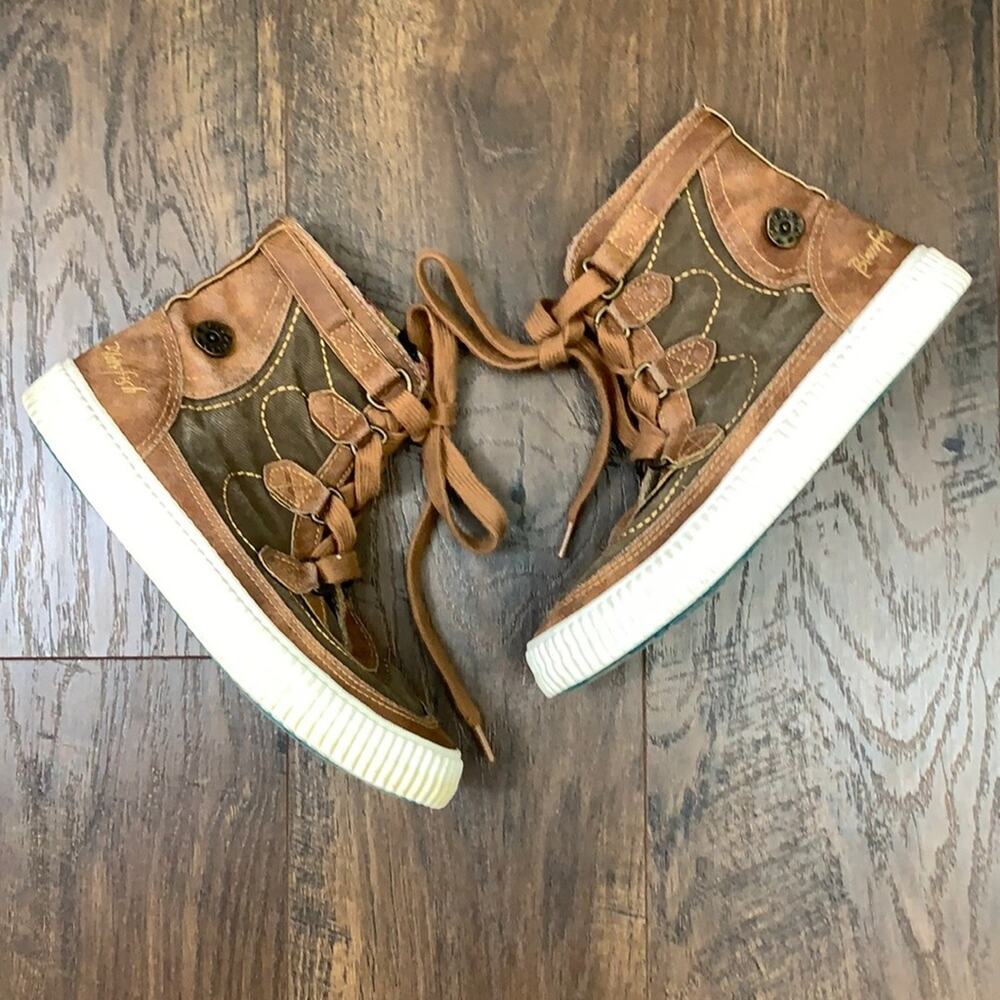 Blowfish Hi-Top Faux Leather/Canvas Brown Lace Tennis Shoe